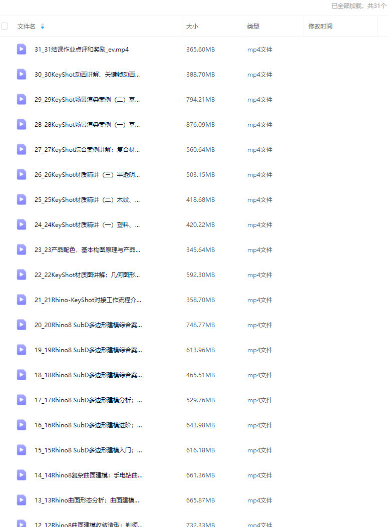 Rhino8&Keyshot建模渲染进阶班2024【画质高清只有视频】