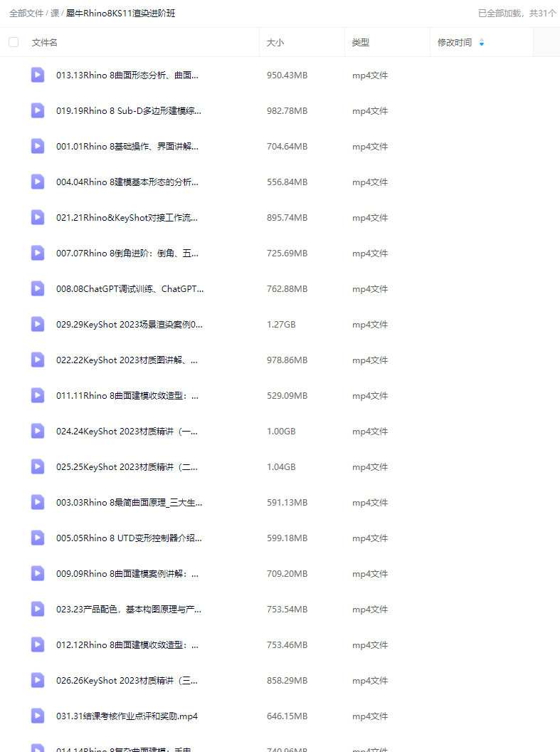 Rhino8&Keyshot11建模渲染进阶班2023【画质高清只有视频】