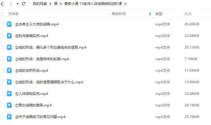 曼奇立德73老师人体线稿结构进阶【画质高清只有视频】