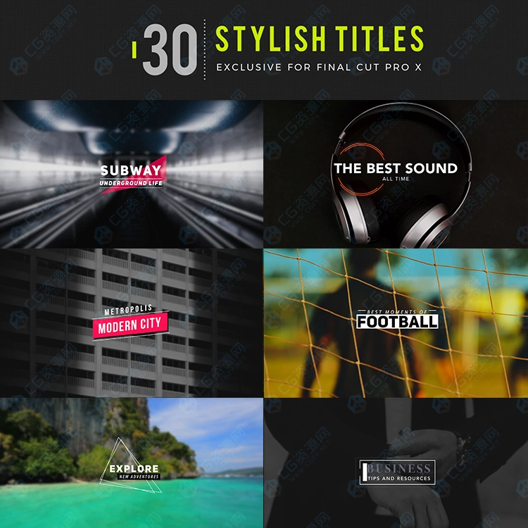FCPX插件|30种创意时尚文字标题字幕动画预设 Stylish Titles FCPX插件|30种创意时尚文字标题字幕动画预设 Stylish Titles