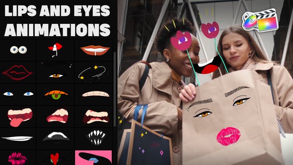 FCPX插件|30个美女嘴唇眼睛卡通涂鸦贴纸动画预设 支持M1 Lips And Eyes Stickers FCPX插件|30个美女嘴唇眼睛卡通涂鸦贴纸动画预设 支持M1 Lips And Eyes Stickers