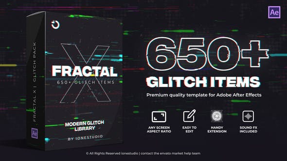 AE脚本|650种数字损坏干扰失真故障效果预设包 FRACTAL X | 650+ Glitch Pack AE脚本|650种数字损坏干扰失真故障效果预设包 FRACTAL X | 650+ Glitch Pack