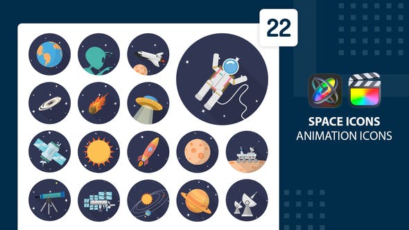 FCPX插件|22个太空宇航员火箭宇宙空间图标动画 支持M1 Space Animation Icons FCPX插件|22个太空宇航员火箭宇宙空间图标动画 支持M1 Space Animation Icons