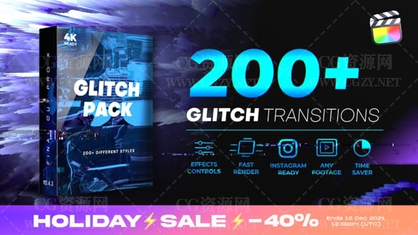 FCPX插件|200多种信号故障干扰转场过渡预设 Glitch Transitions | Final Cut Pro X FCPX插件|200多种信号故障干扰转场过渡预设 Glitch Transitions | Final Cut Pro X