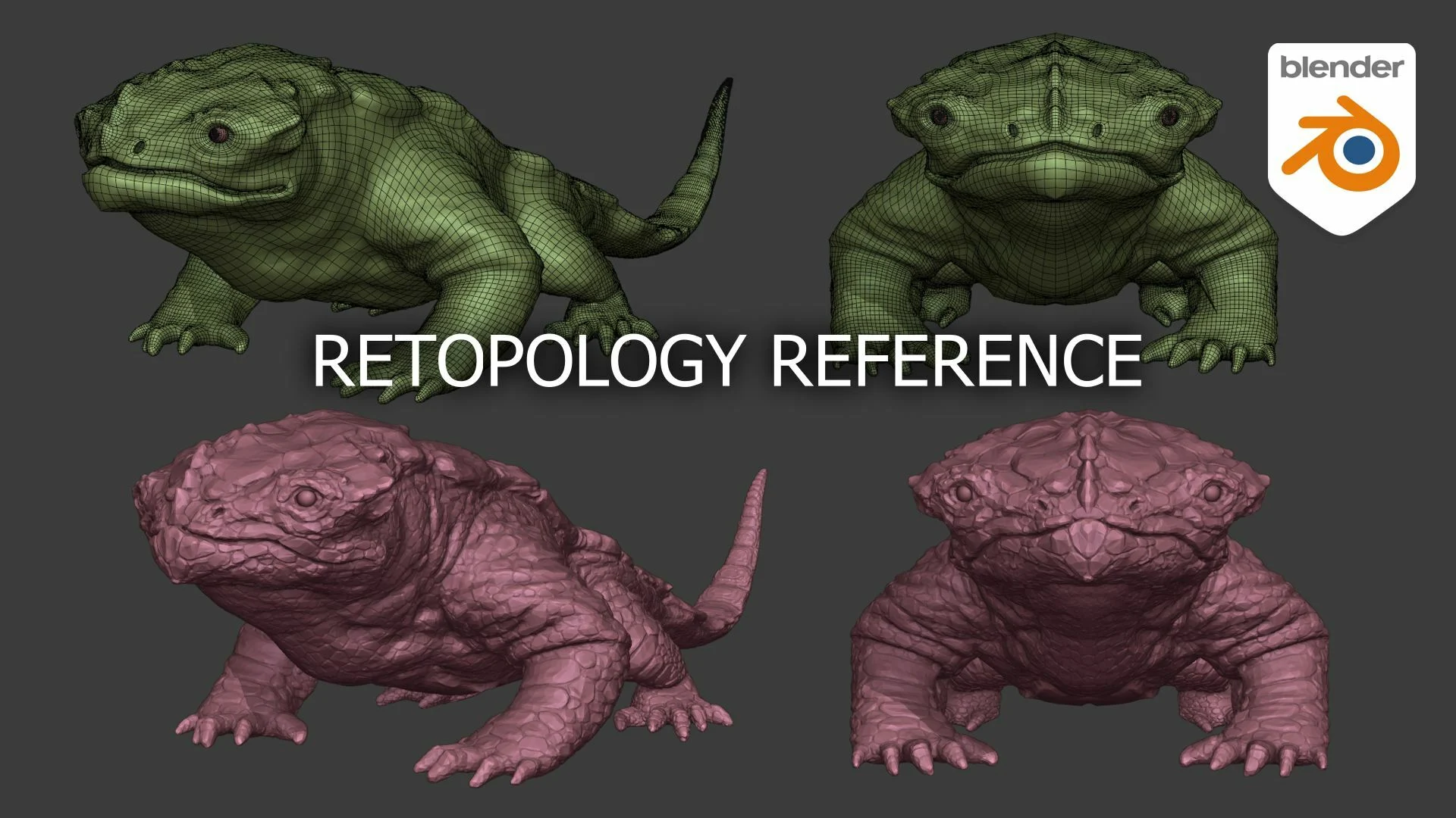 Blender雕刻蜥蜴生物模型预设 Retopology reference – Lizard creature Blender雕刻蜥蜴生物模型预设 Retopology reference – Lizard creature