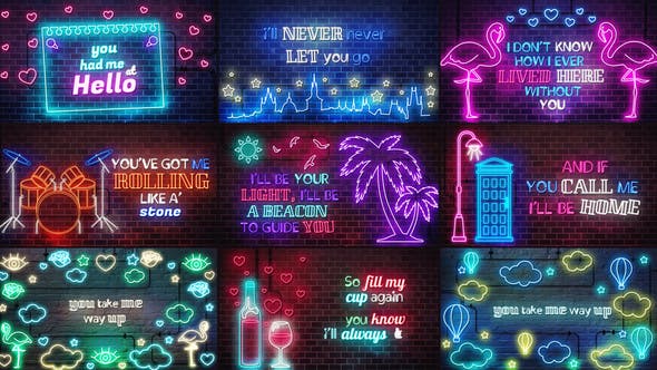 AE模板|创意图形文字墙霓虹发光歌词模板-Neon Lyrics Template AE模板|创意图形文字墙霓虹发光歌词模板-Neon Lyrics Template