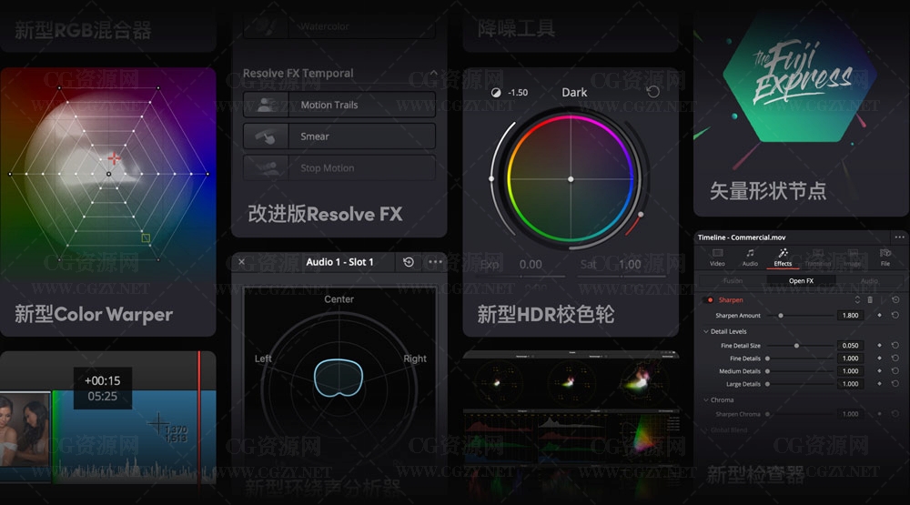 达芬奇软件|DaVinci Resolve Studio 17.1.1 专业后期剪辑调色制作软件 Win/Mac破解版下载 ui-collage-cn-xl