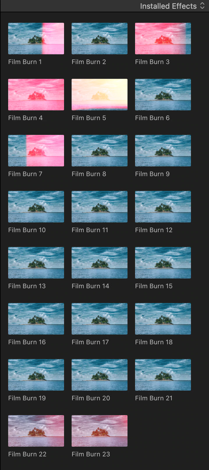 FCPX插件|23种复古电影胶片漏光炫光灼烧效果预设 支持M1 Retro Film Burns FCPX插件|23种复古电影胶片漏光炫光灼烧效果预设 支持M1 Retro Film Burns