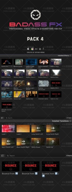 FCPX插件|油管大神酷炫色彩分离棱镜光效分屏效果转场 BadAss FX4 汉化版 支持M1