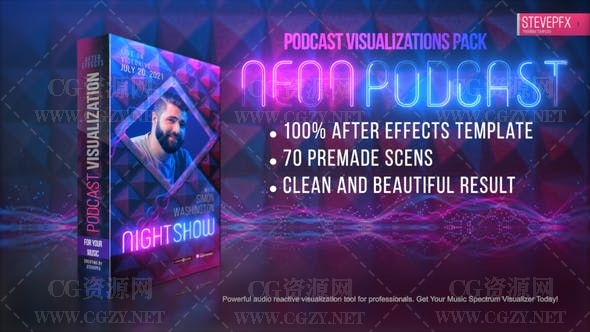 AE模板|10种抖音霓虹灯音乐专辑封面音频可视化音乐模板-Neon Podcast AE模板|10种抖音霓虹灯音乐专辑封面音频可视化音乐模板-Neon Podcast