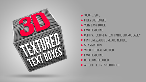AE模板|炫酷创意3D旋转纹理文字动画 3D Textured Text Boxes AE模板|炫酷创意3D旋转纹理文字动画 3D Textured Text Boxes