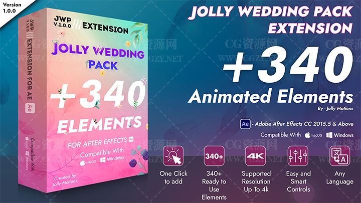AE脚本|340个浪漫婚礼图形元素动画素材-Jolly Wedding Pack AE脚本|340个浪漫婚礼图形元素动画素材-Jolly Wedding Pack